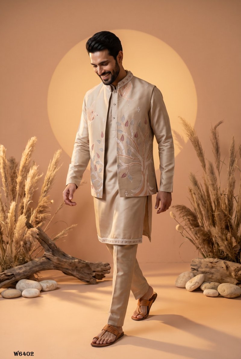 Outluk Wedding Vol 64 Linen Embroidery Mens Indo Western